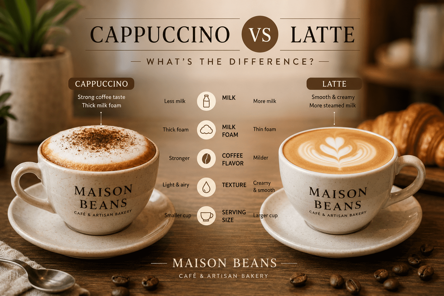 Cappuccino vs Latte comparison at Maison Beans
